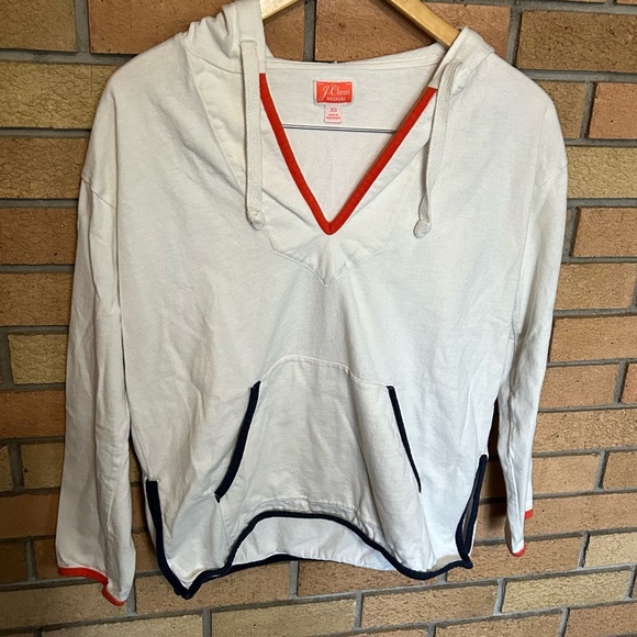 J. Crew Tops - J Crew Weekend Tipped V-Neck Mariner Cotton Relaxed Hoodie Ivory Size XS